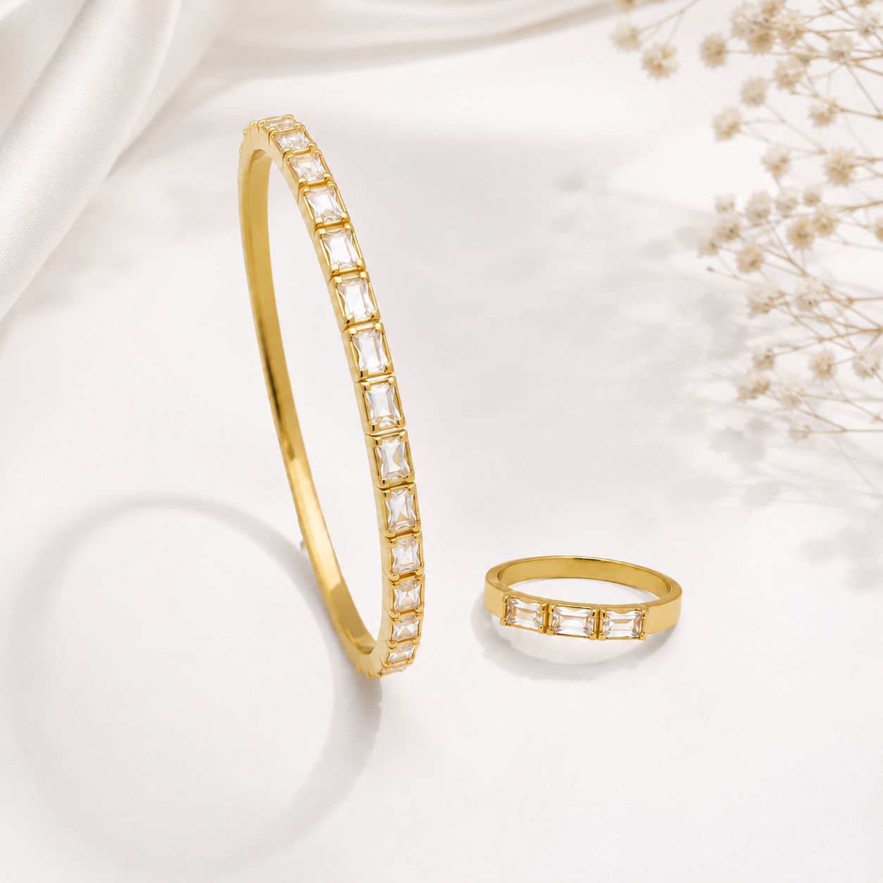 Gold Crystal Bracelet and Ring Set