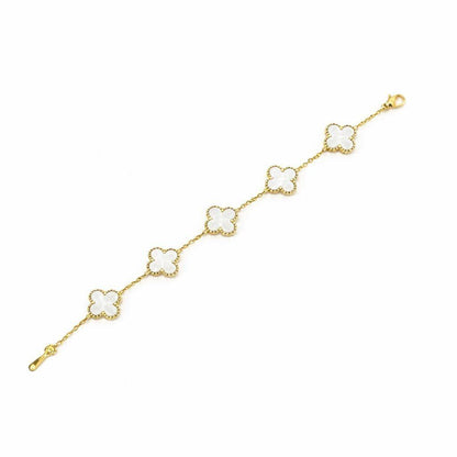 gold plated five clover charm bracelet close-up
