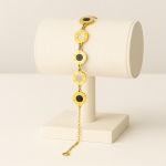 Gold Plated Disc Charm Bracelet for Women – Adjustable Black & White Enamel Circle Link Chain Jewelry – Elegant Fashion Accessory