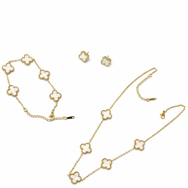Gold Clover Necklace, earrings and bracelet set