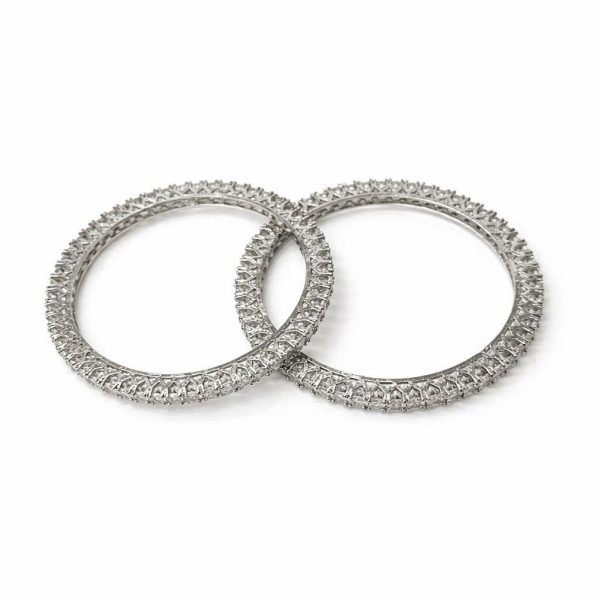 Banglecart Silver Crystal Bangles – Elegant Stone Bangles for Women (Set of 2)