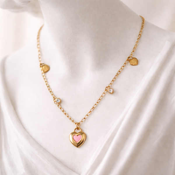 Golden Blush Heart Necklace