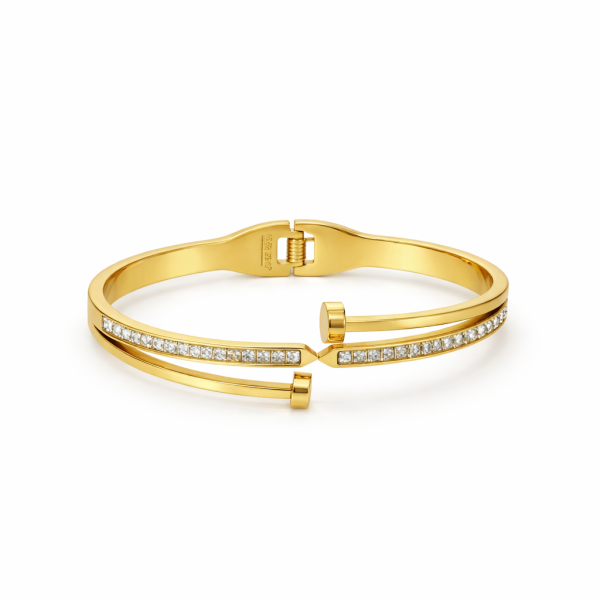Gold Plated Crystal Studded Open Bangle Bracelet