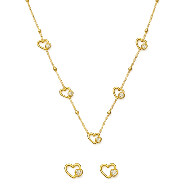 Gold Heart Charm Necklace & Earrings Set