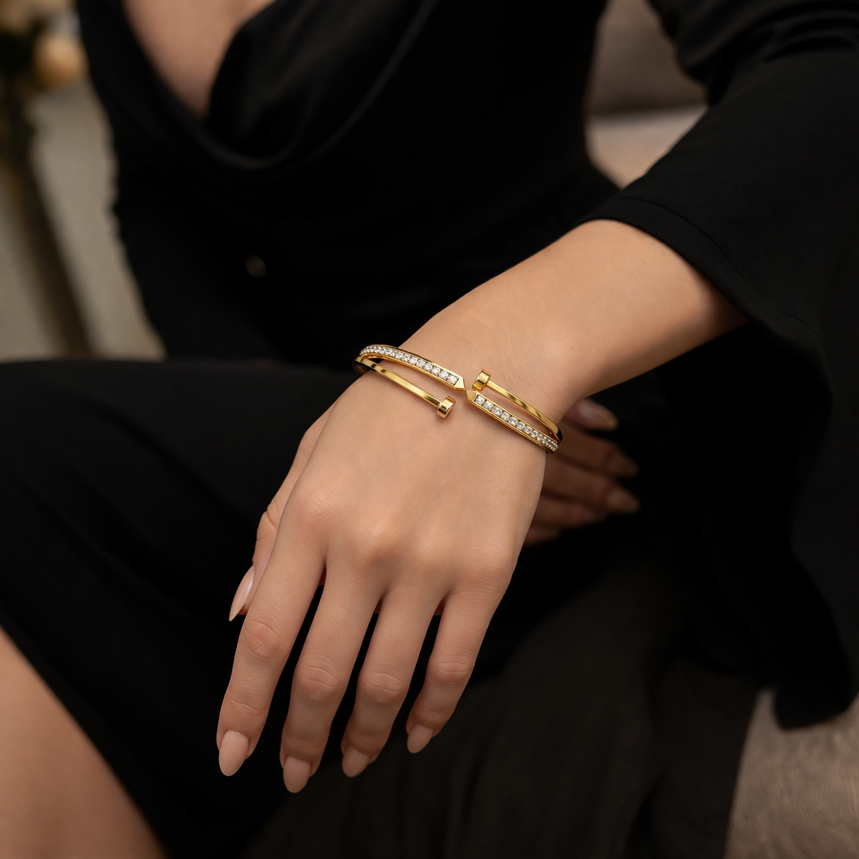 Elegant Gold-Plated Crystal Bracelet & Hoop Earrings Set 8 Elegant Gold-Plated Crystal Bracelet & Hoop Earrings Set - Image 8