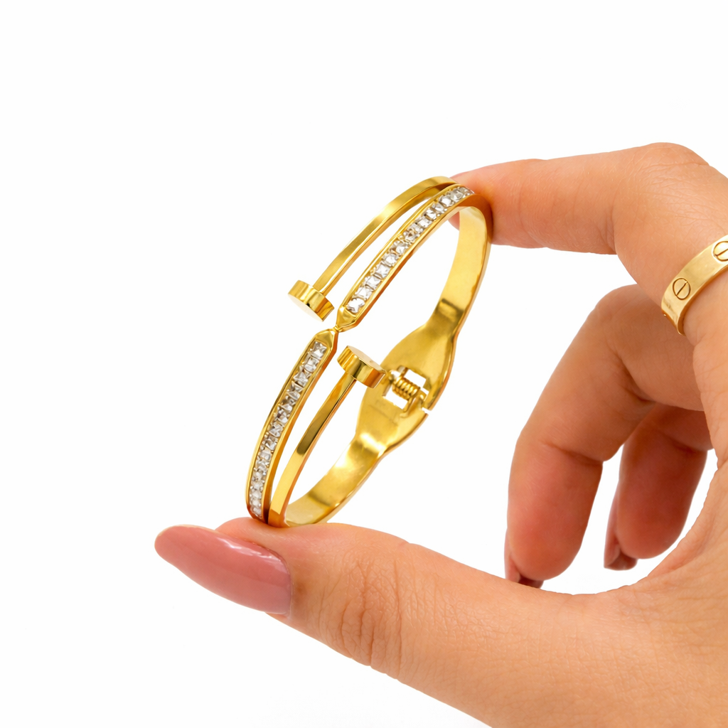 Elegant Gold-Plated Crystal Bracelet & Hoop Earrings Set 5 Elegant Gold-Plated Crystal Bracelet & Hoop Earrings Set - Image 5