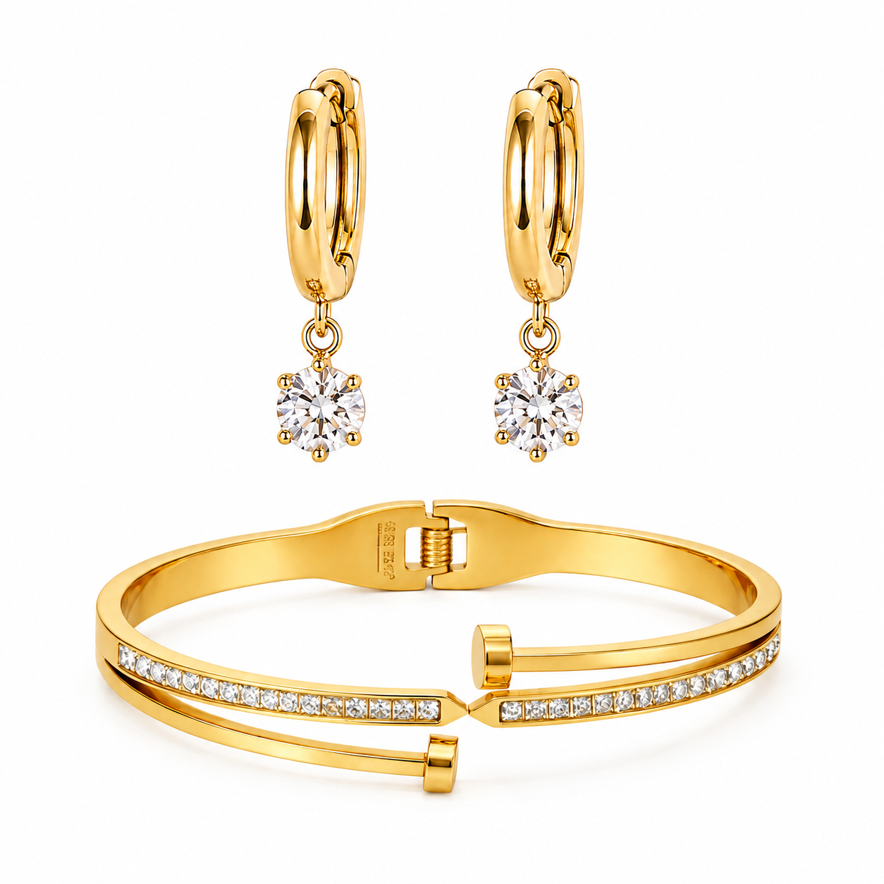 Elegant Gold-Plated Crystal Bracelet & Hoop Earrings Set 1 Elegant Gold-Plated Crystal Bracelet & Hoop Earrings Set